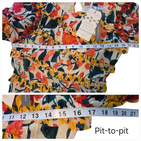 Farm Rio for Anthropologie Puff-Sleeve Fitted Mini-Dress NWT sz S Floral Ruffled - Picture 11 of 12